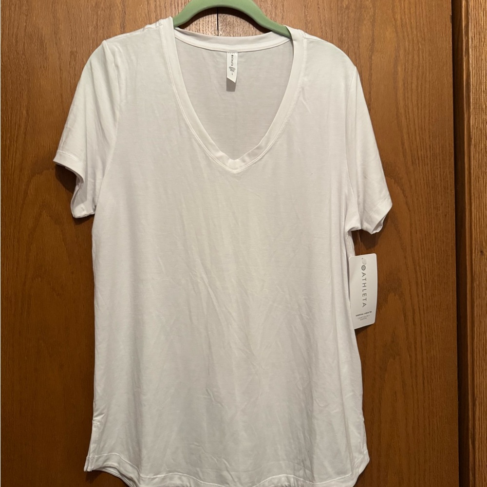Athleta Essential White V-Neck Short Sleeve Tee